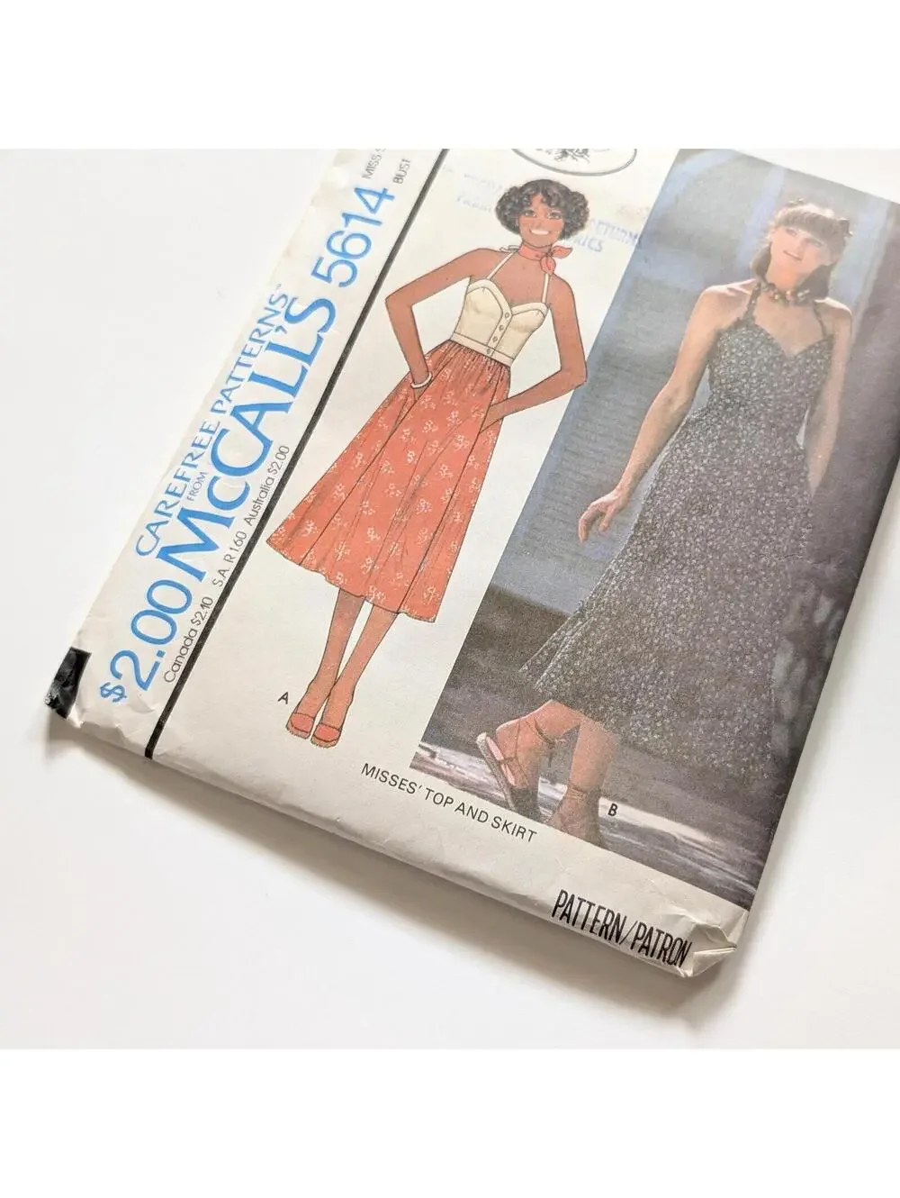 1977 Vintage McCall's Laura Ashley 5614 Sewing Pattern - Misses Top & Skirt